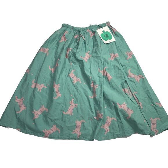 Bobo Choses Pink Dog All Over‎ Green Cotton Skirt Girls size 6-7 NWT - Picture 1 of 7